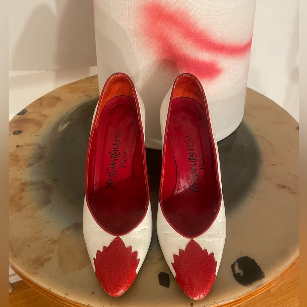 Yves Saint Laurent Red and White Heels with Vintage Charm